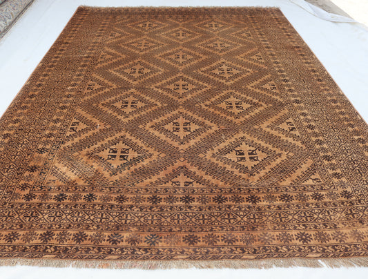 7x10 ft 1980s Antique Rug , Terracotta Afghan Handmade Rug, Turkmen Bukhara Rug, good  pile Wool Faded Vintage Rug, Living Room, Bedroom Rug