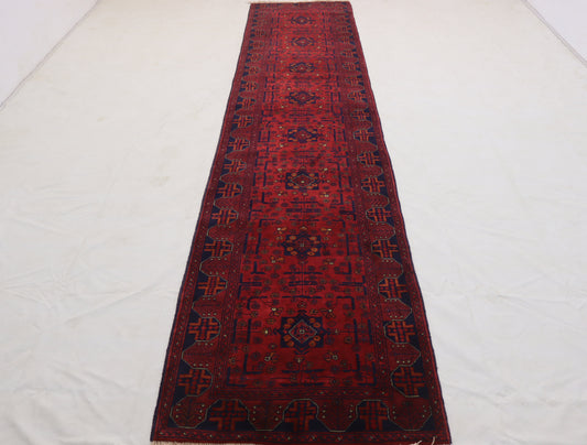 13 ft afghan handmade runner rug , bukhara red runner wool rug , hallway runner rug , stair runner rug ,