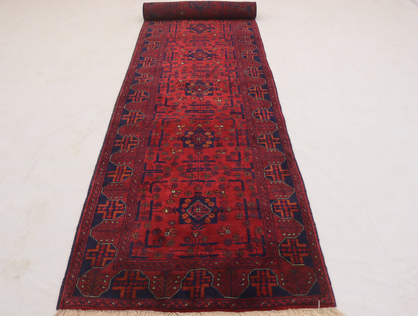 3x13 ft, Vintage Handmade Wool Rug, Turkmen Bukhara Khamyab Rug, Antique Red Rug, Kitchen Runner Carpet, allway Runner