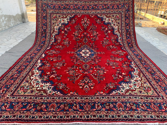 Large Vintage Rug 9x12 ft Floral Caucasian Rug Turkmen Handmade Wool Area Rug Turkish Heriz design Rug Oriental Afghan Living Room Rug etc.