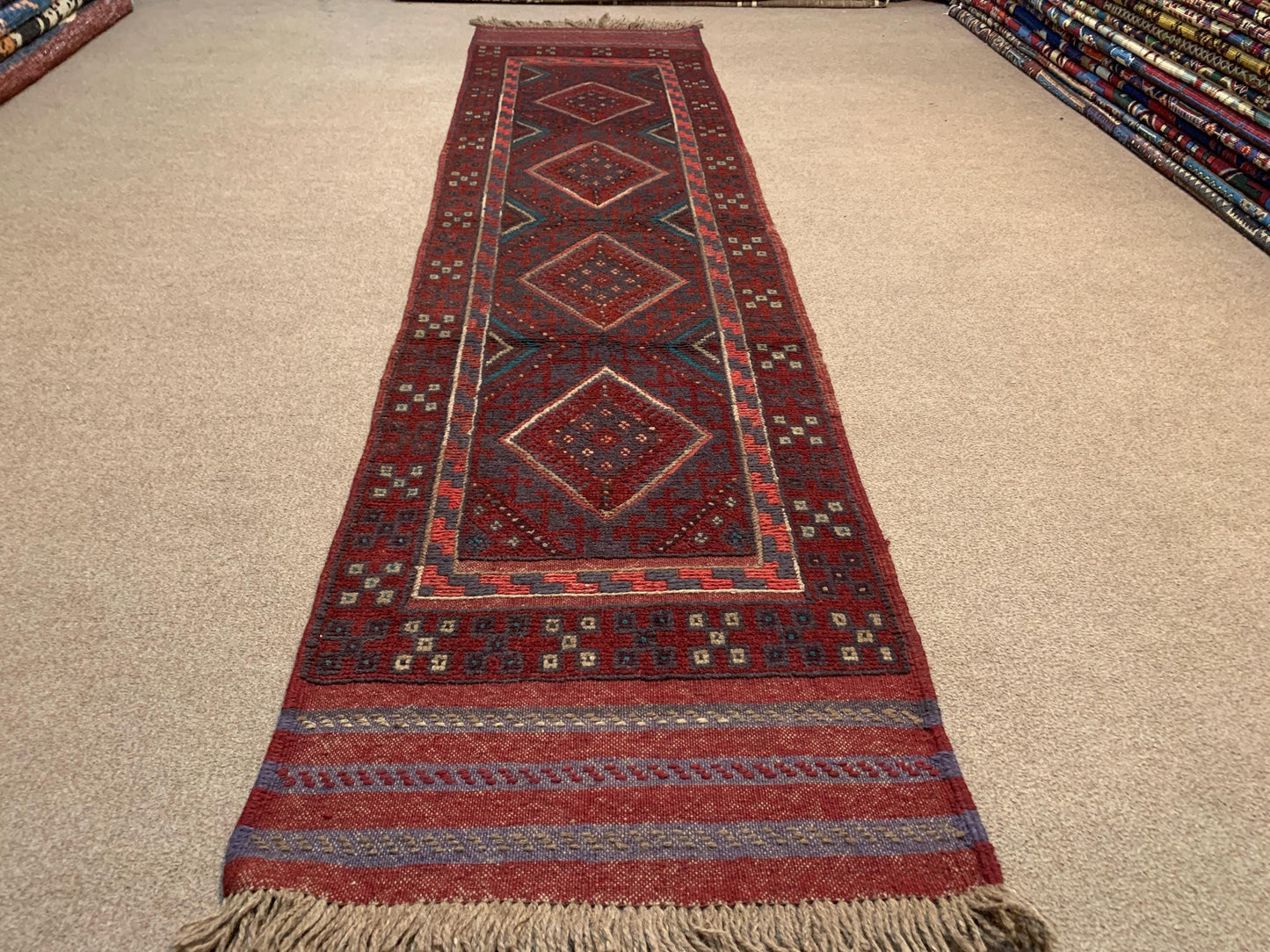 Vintage Runner Rug 2x8 ft Afghan Handmade Rug Antique Tribal Wool Area Kilim Rug Geometric Oriental Mashwani Rug Entryway Hallway Runner Rug