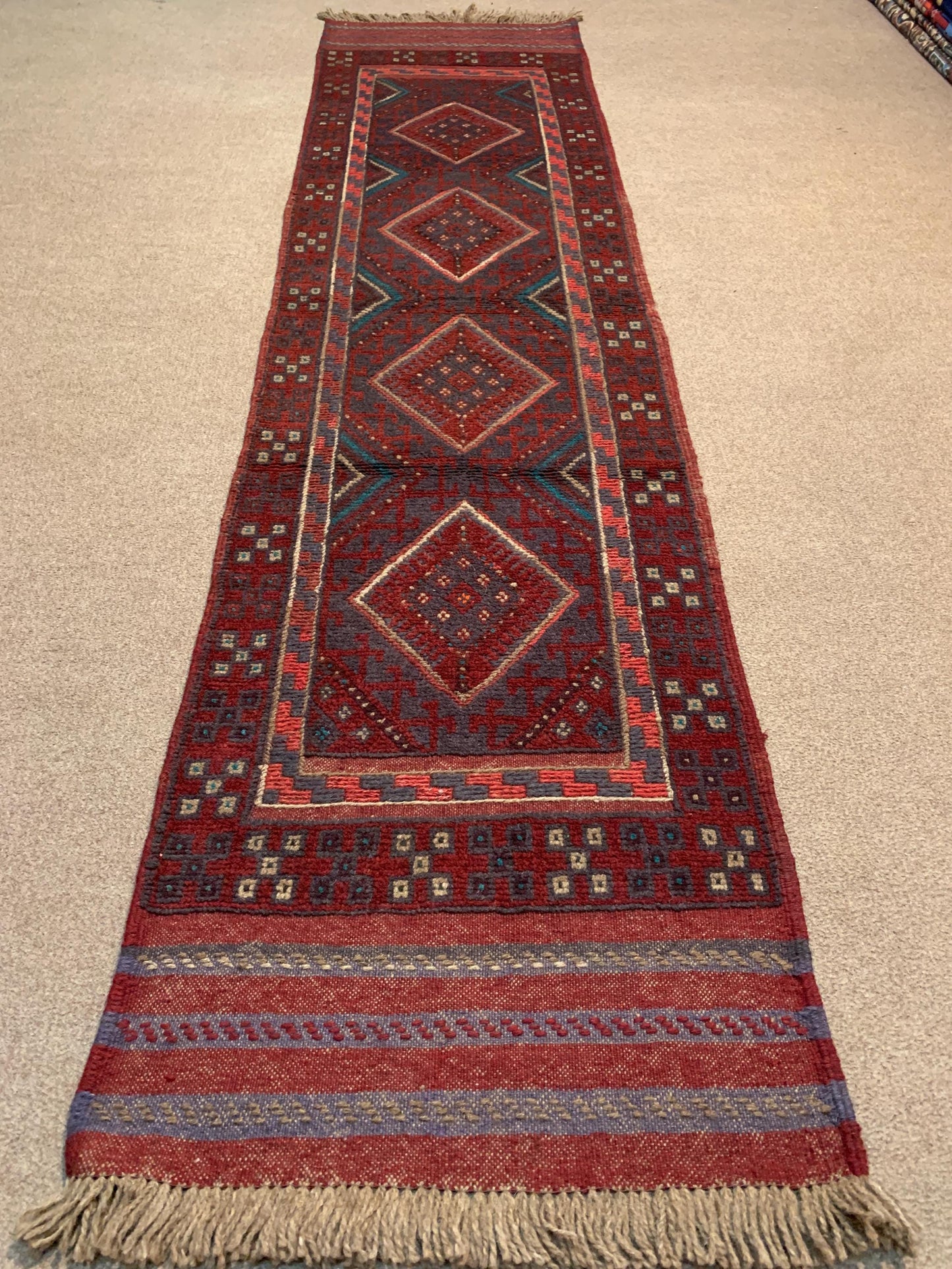 Vintage Runner Rug 2x8 ft Afghan Handmade Rug Antique Tribal Wool Area Kilim Rug Geometric Oriental Mashwani Rug Entryway Hallway Runner Rug