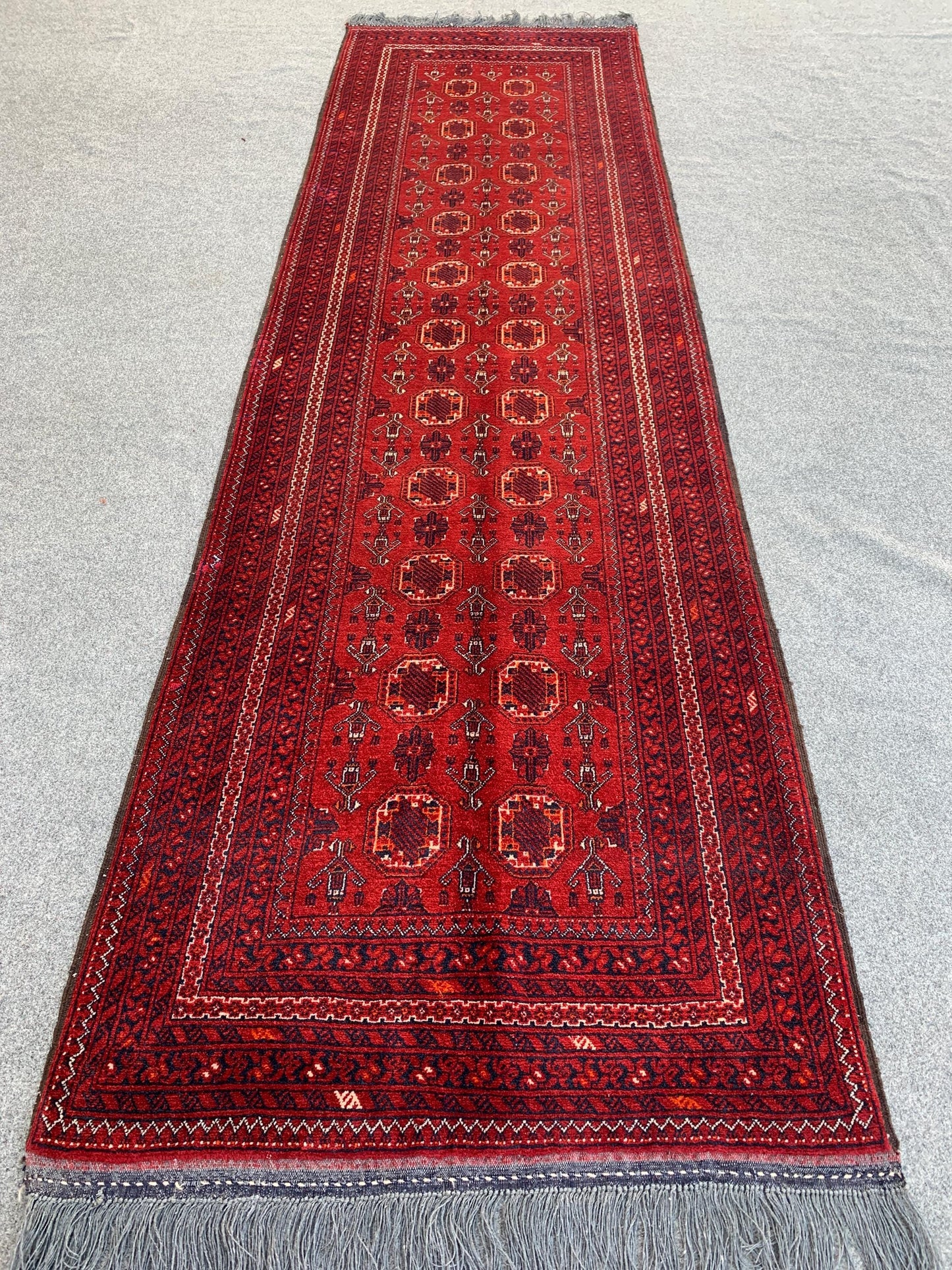 Kunduzi Runner Rug 3x9 ft Vintage Afghan Runner Rug Handmade 100%Wool Area Oriental Rug Turkmen Tekke Design 0.80x285 cm Hallway Runner Rug.