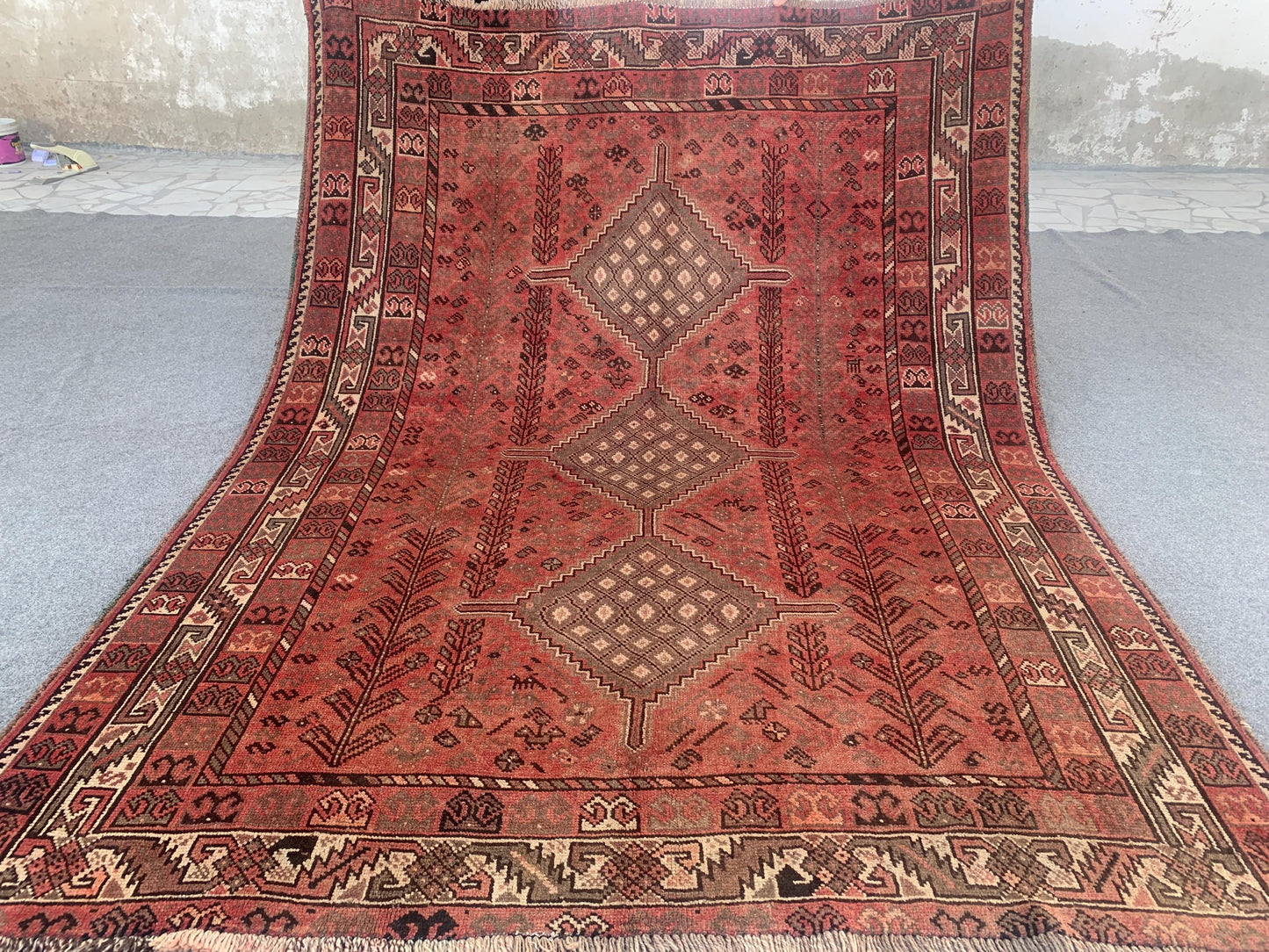 6x8 ft Antique Geometric Handmade Wool Rug