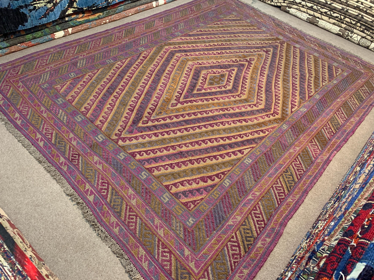 Vintage Afghan Kilim Rug 6x9 ft Hand Knotted Wool Area Rug Oriental Mashwani Kilim Rug Antique Geometric Rug 210x274 cm Tribal Bedroom Rug.