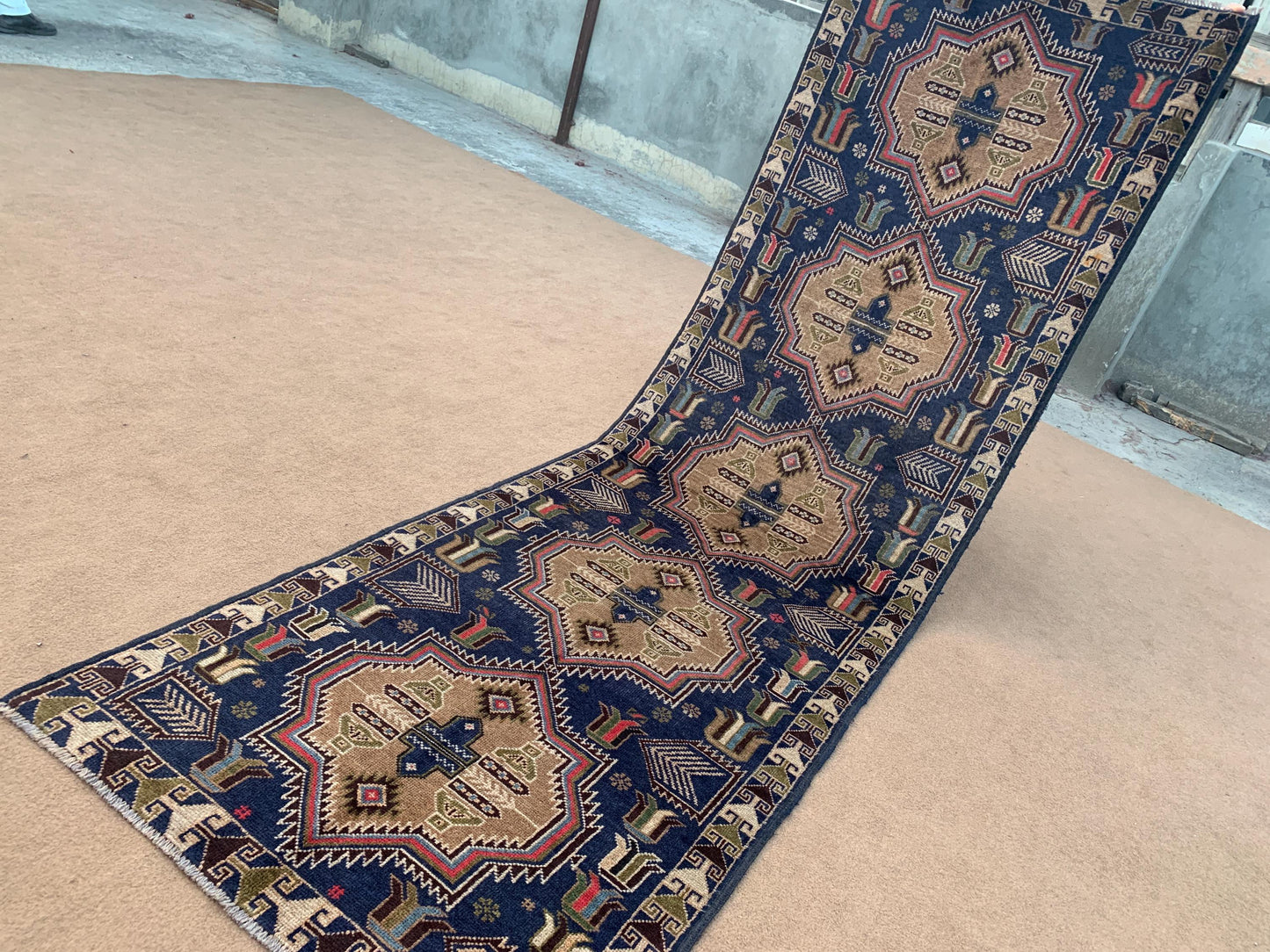 3x10 Ft Navy Blue Vintage Runner Rug,