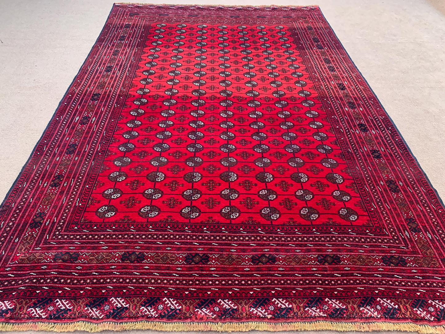 6x9 Red Vintage Rug Handmade Afghan Rug, Tribal Wool Area Rug Turkmen Tekke Rug 6.5x9.6 ft Oriental Antique Rug, Soft Pile Living Room Rug.