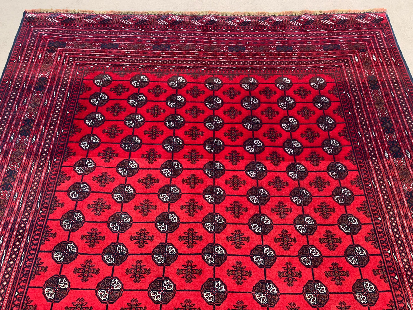 6x9 Red Vintage Rug Handmade Afghan Rug, Tribal Wool Area Rug Turkmen Tekke Rug 6.5x9.6 ft Oriental Antique Rug, Soft Pile Living Room Rug.