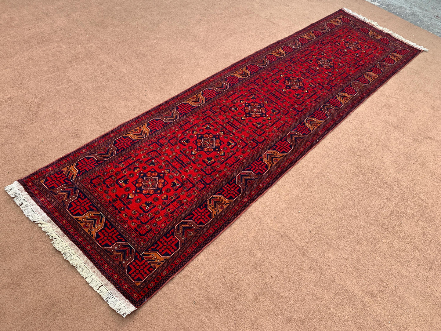 3x9 ft Red Runner Rug Turkmen Handmade Wool Rug Afghan Bukhara Runner Rug Veg Dyes Hallway Runner Rug Oriental Area Runner Rug Gorgeous Rug.