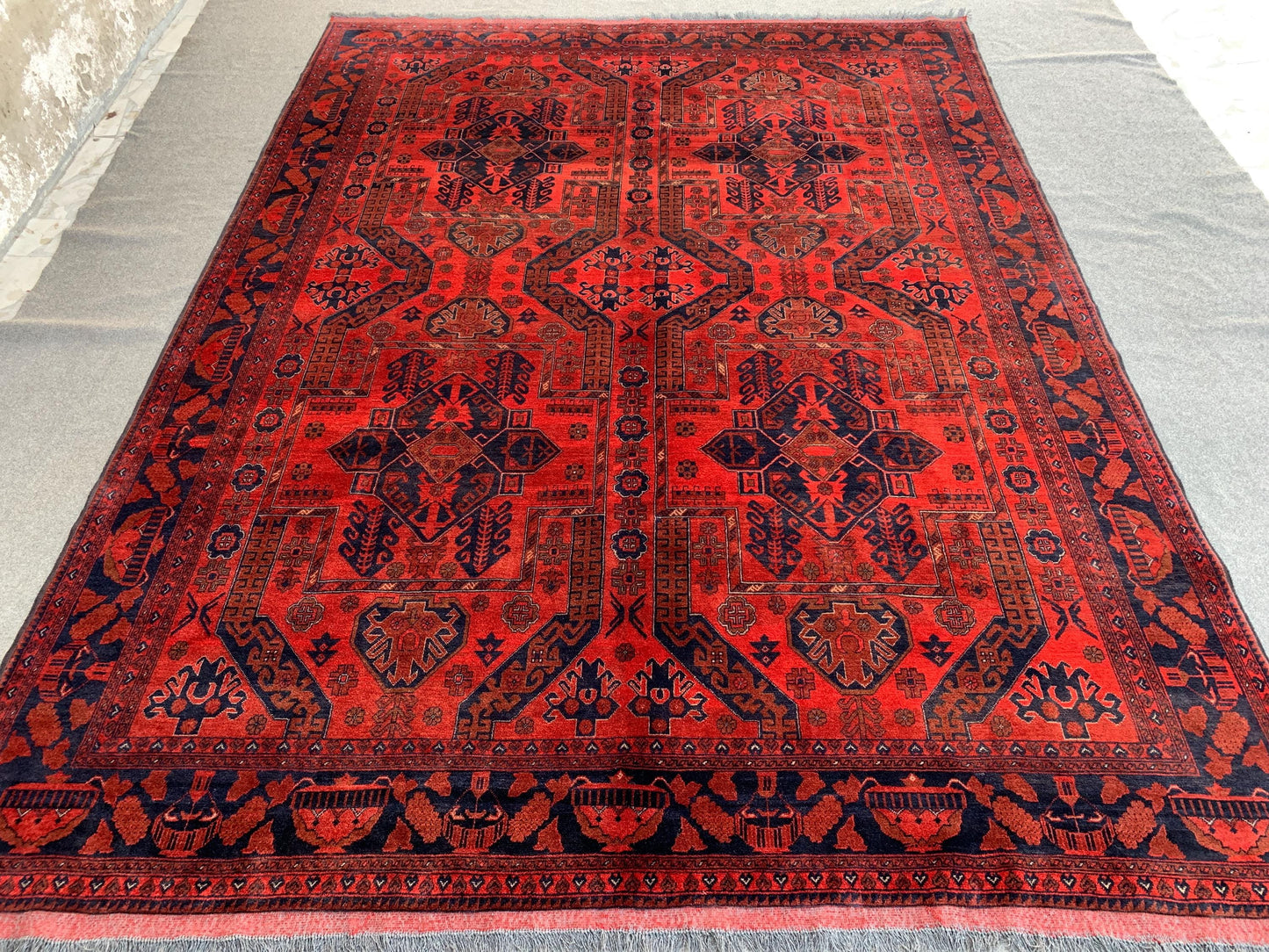 Large Vintage Afghan Rug 8x11 ft  Handmade Turkmen Wool Rug Organic Dyed Khal Muhammadi Rug Oriental Khamyab Rug 330x245 Cm Living Room Rug.