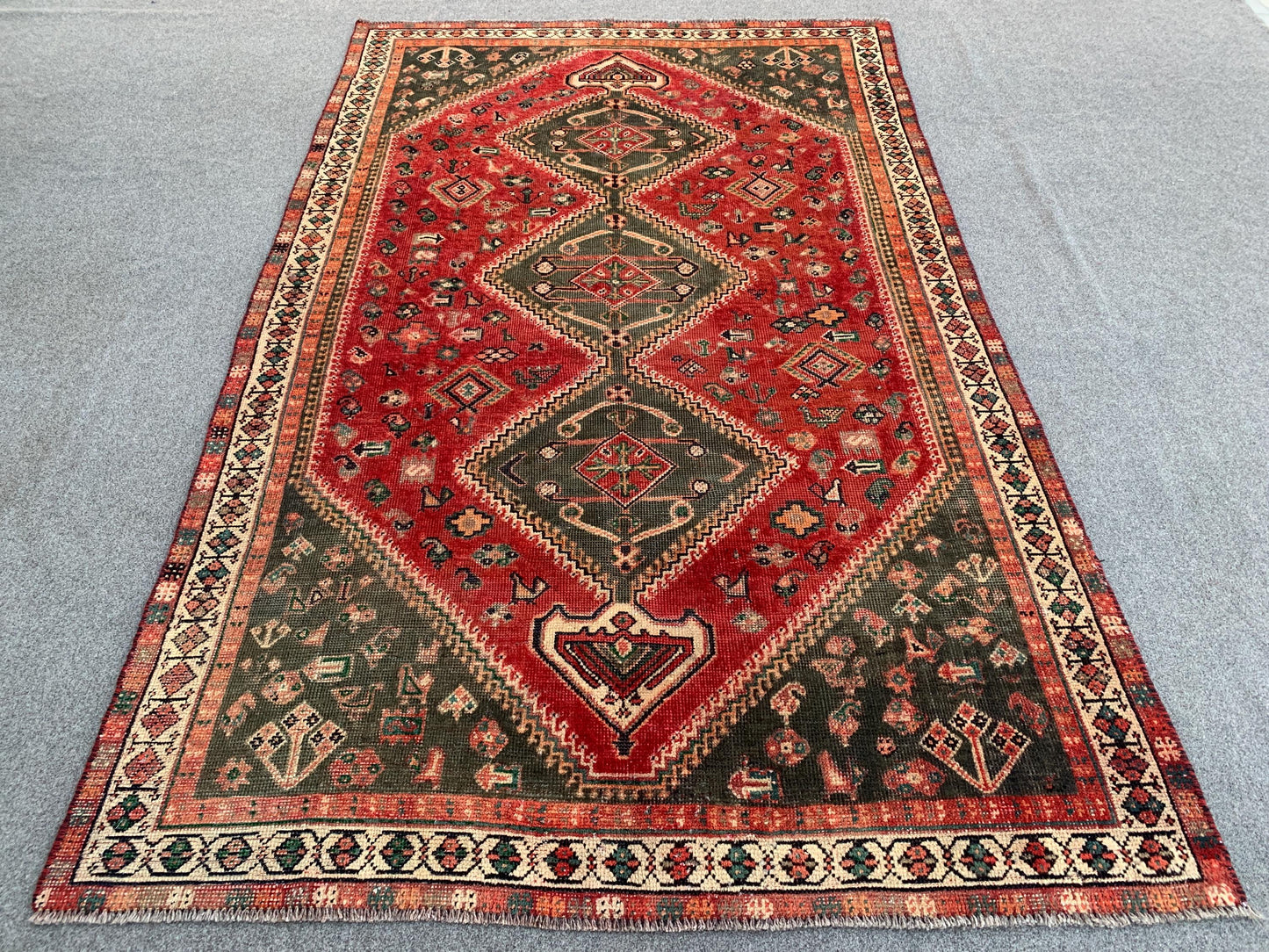 Antique Geometric Rug 5x7 ft Vintage Tribal Turkmen Rug Handmade Afghan Wool Area Rug 1960s Caucasian Rug Oriental Low pile Rug Kitchen Rug.