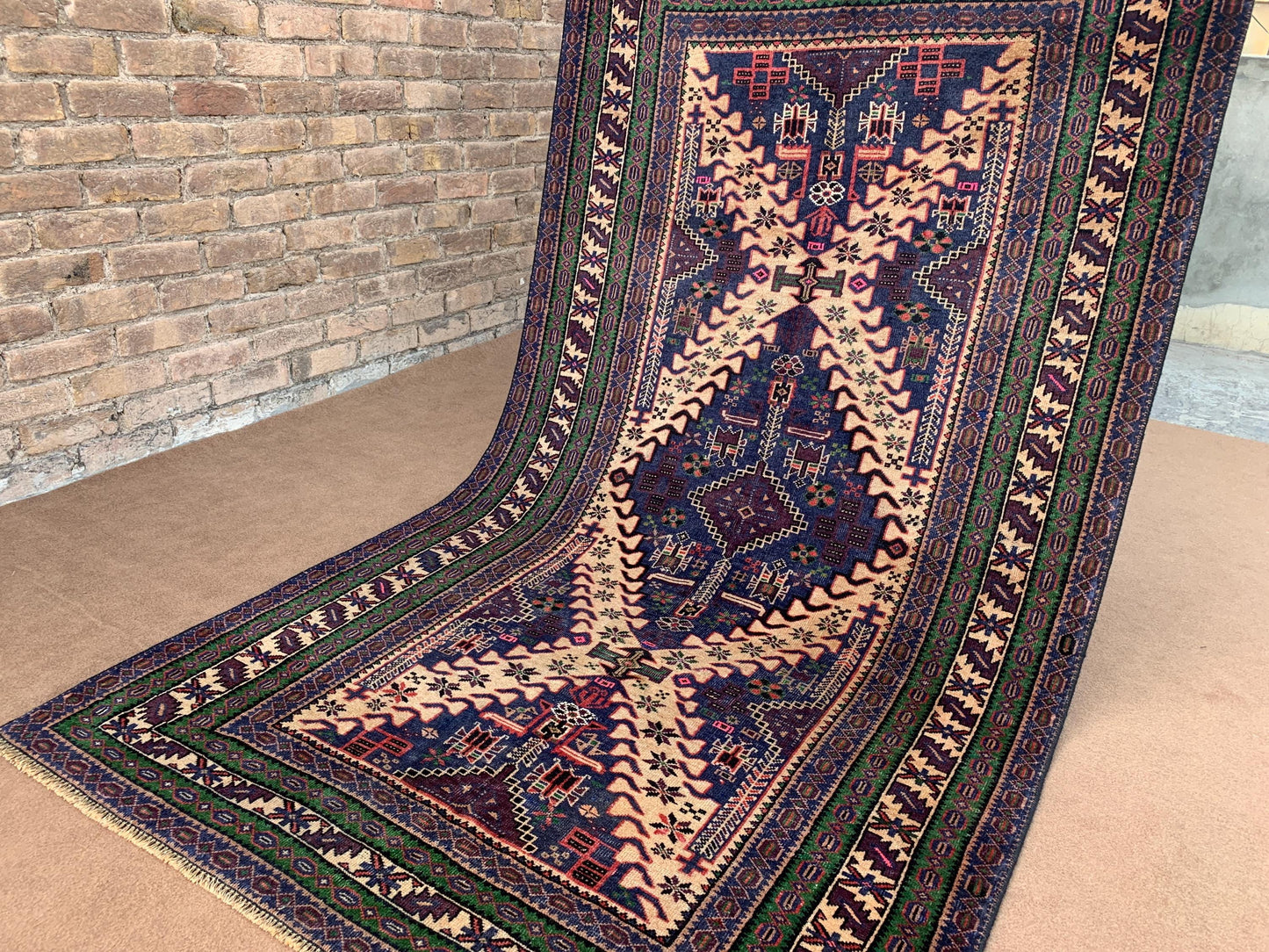 5x8 ft Geometric Vintage Baluchi Rug Handmade Afghan Rug Antique Wool Area Rug Turkmen Oriental Low Pile Rug Tribal Living Room Bedroom Rug.