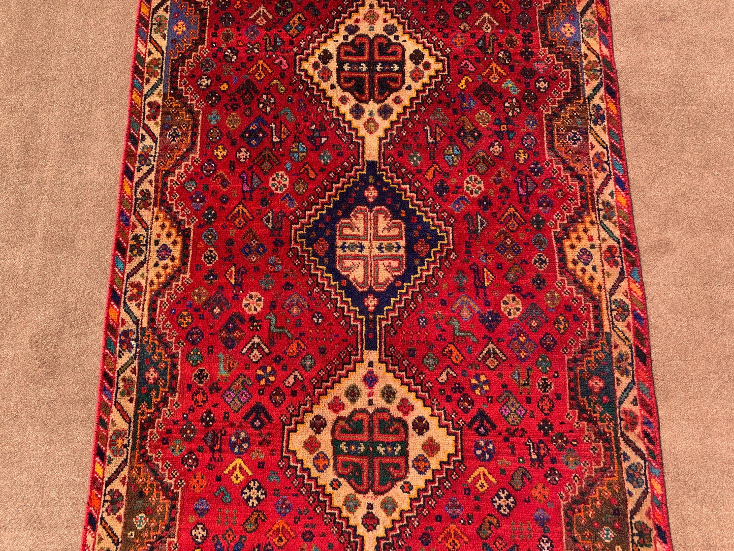 4x10 ft Vintage Pictorial Runner Rug, Handmade Afghan Wool Runner Rug Antique Turkmen Caucasian Rug, Oriental Tribal Rug Hallway Runner Rug.