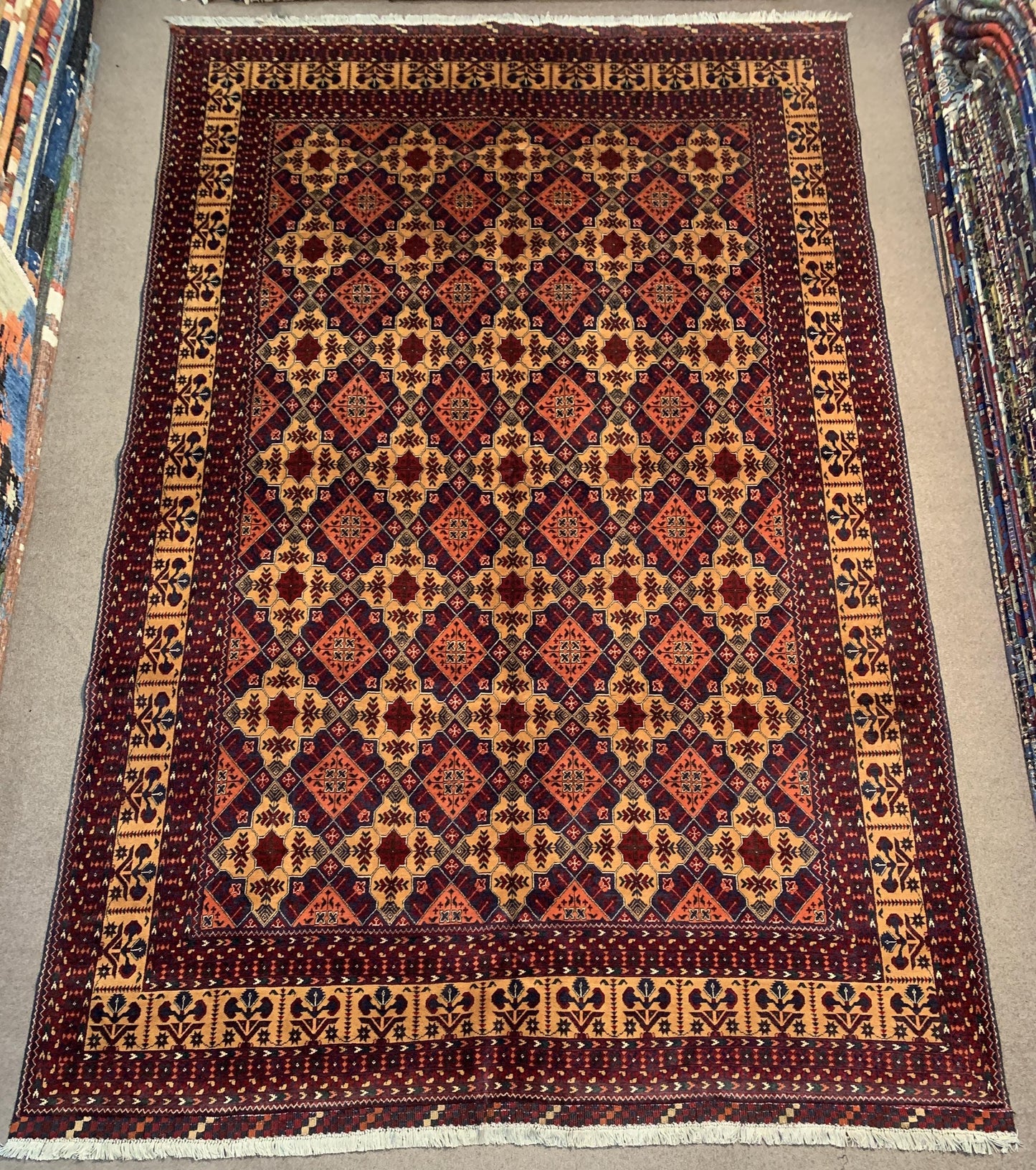 Afghan Yousufi Rug 6x9 Turkmen Handmade Wool Rug, Oriental Area Soft Pile Rug High Quality Tribal Pattern Rug Home Decor Rug Living Room Rug