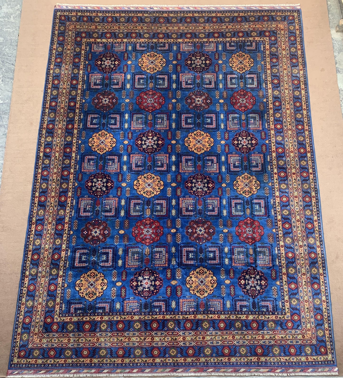 10x13 ft Handmade Afghan Navy Blue Wool Rug