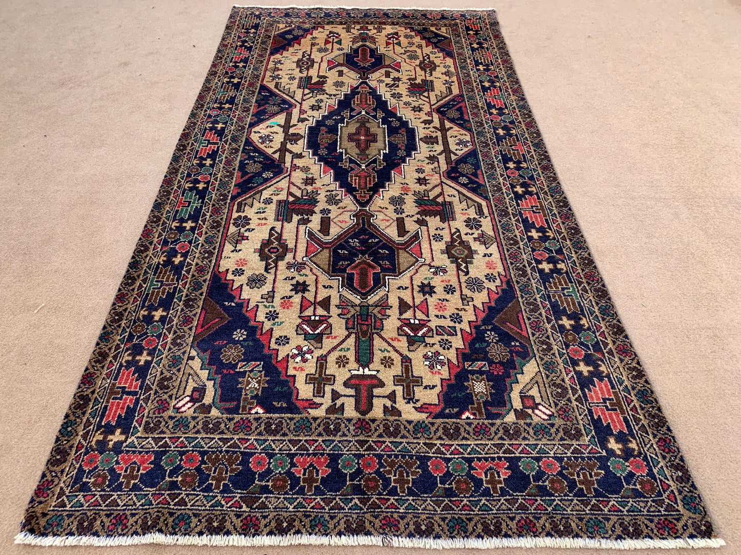 4x8 ft Vintage Geometric Rug Handmade Afghan Rug Herati Baluchi Rug Tribal Wool Area Rug Oriental Soft Pile Rug Kitchen Rug Bedroom Rug etc.