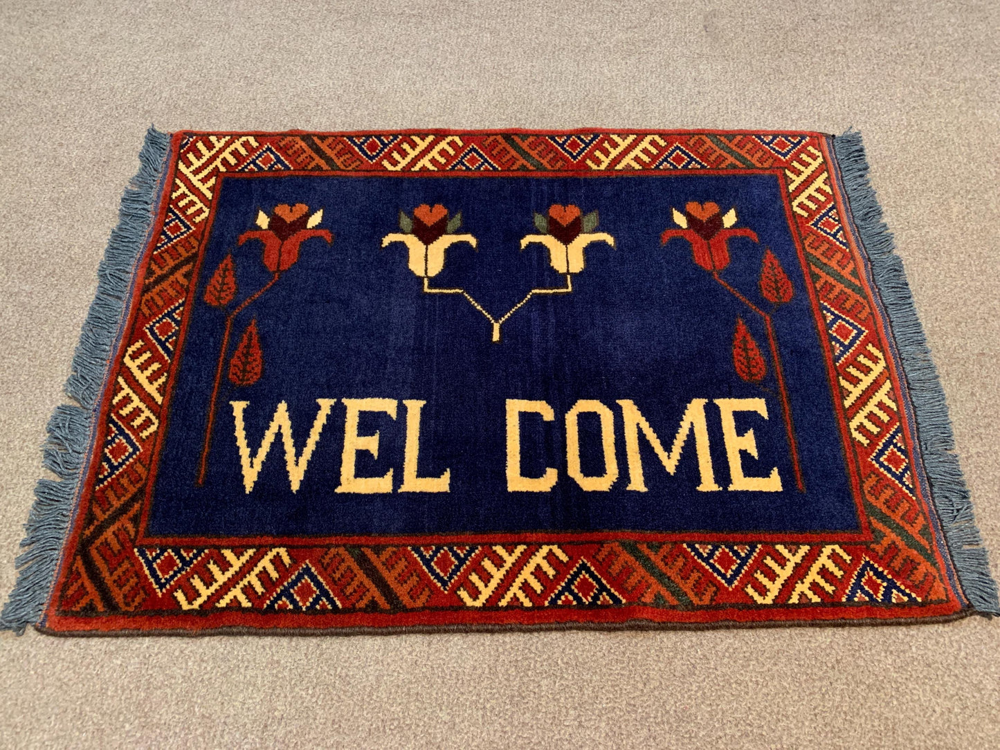 Vintage Bukhara  2x3 ft Handmade Afghan Rug, Wall Hanging Rug