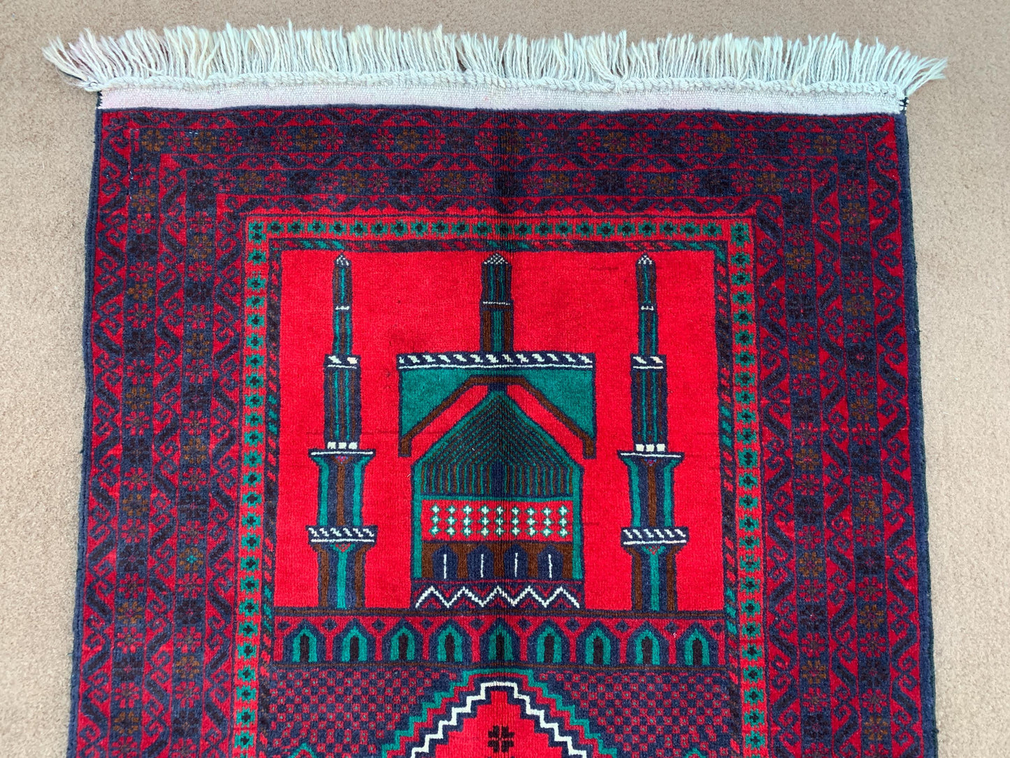 Red Vintage Prayer Rug 3x5 ft Handmade Afghan Prayer Rug, Antique Herati Baluchi Rug Oriental Wool Rug, Islamic Prayer Rug Wall Hanging Rug.