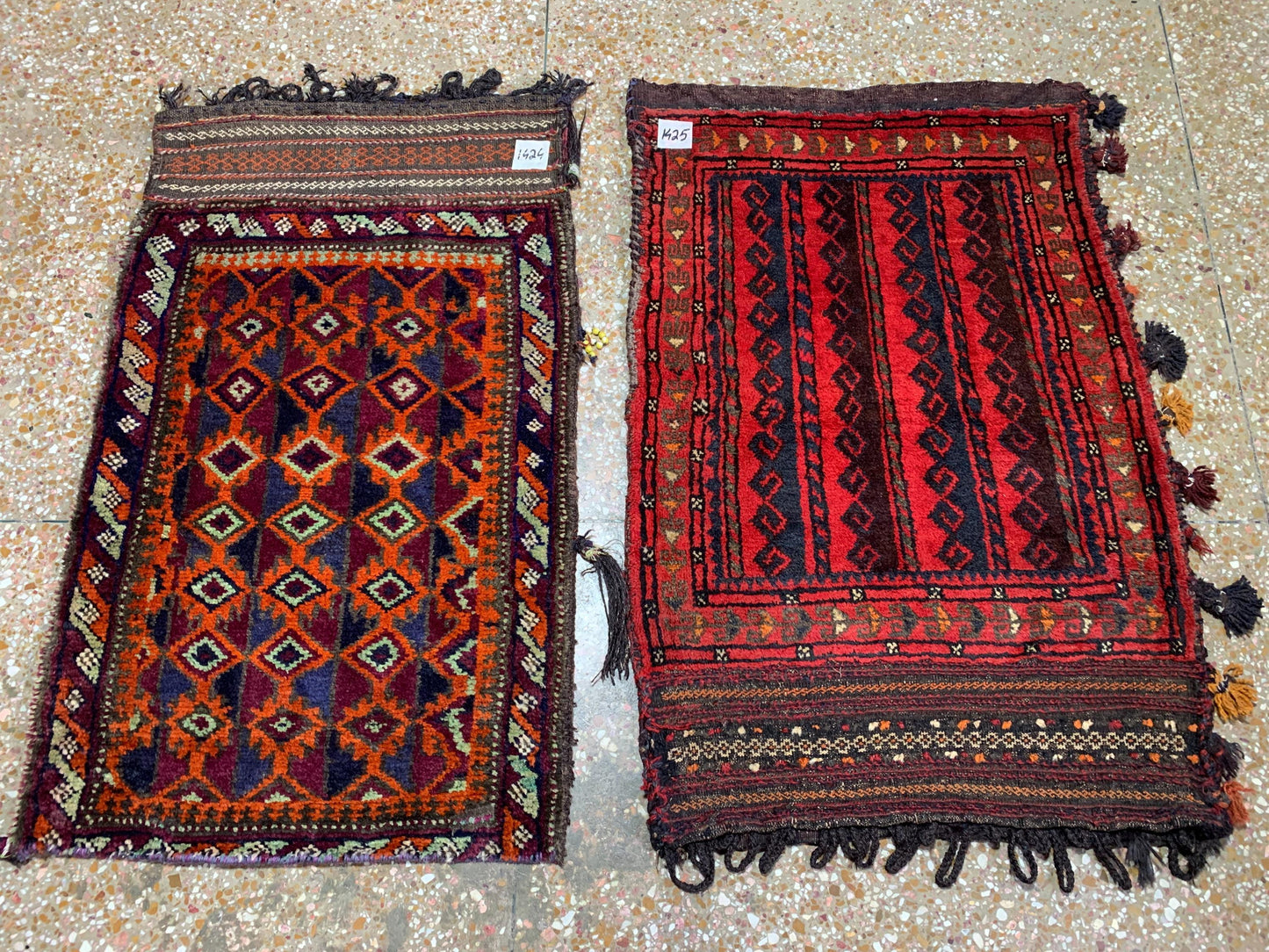 Set of 2 Vintage Balisht Rug Handmade Afghan Wool Rug, Oriental Antique Rug, Turkmen Tribal Rug, Cushion Cover Rug Small Entryway Rug 2x3 ft