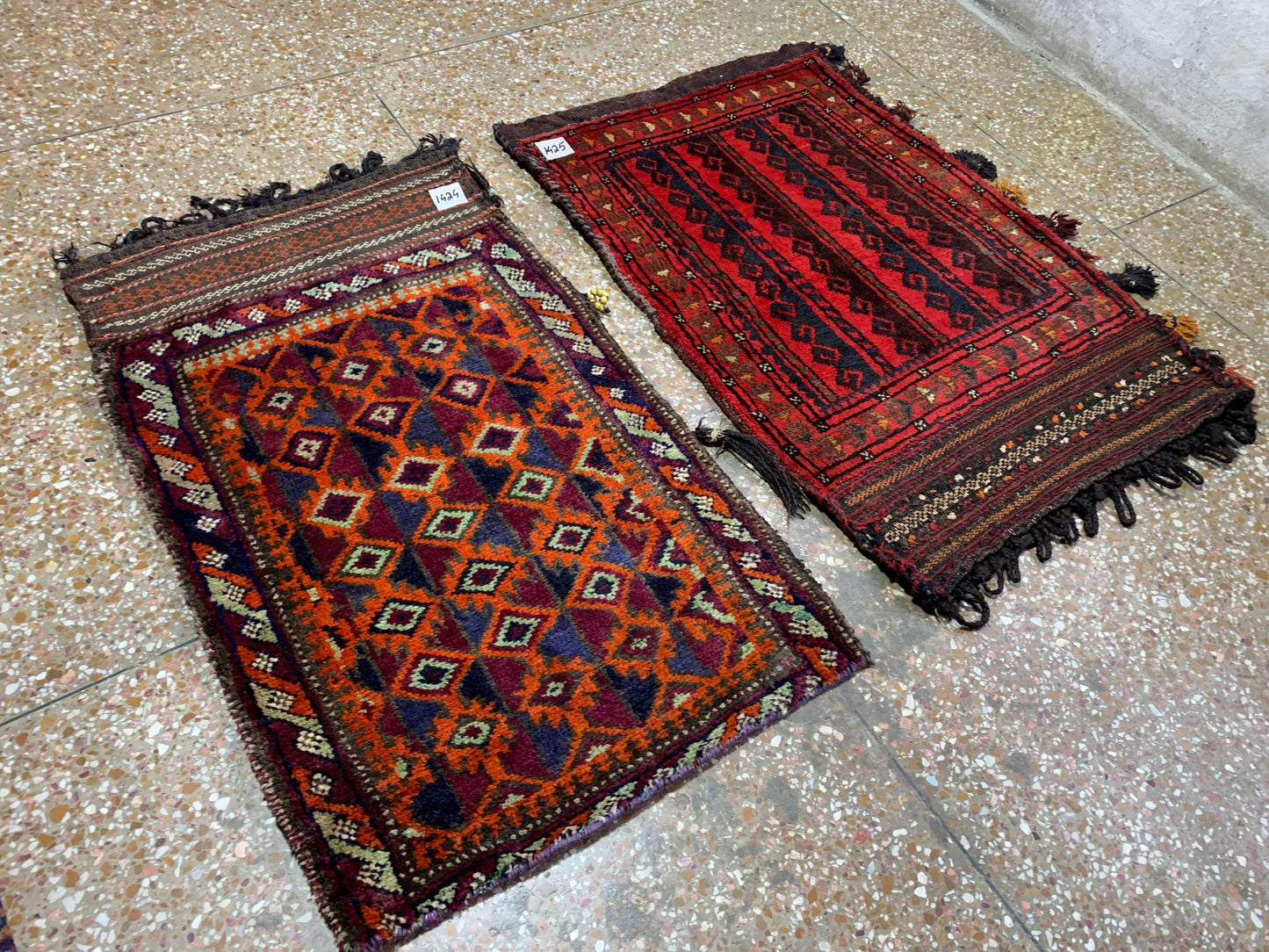 Set of 2 Vintage Balisht Rug Handmade Afghan Wool Rug, Oriental Antique Rug, Turkmen Tribal Rug, Cushion Cover Rug Small Entryway Rug 2x3 ft