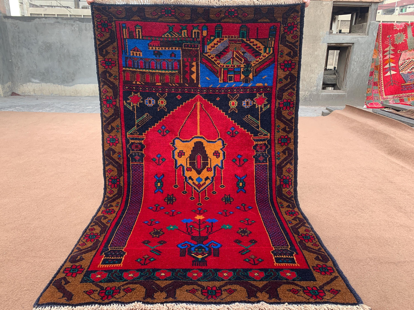 3x5 ft Red Vintage Prayer Rug Handmade Afghan Prayer Rug,