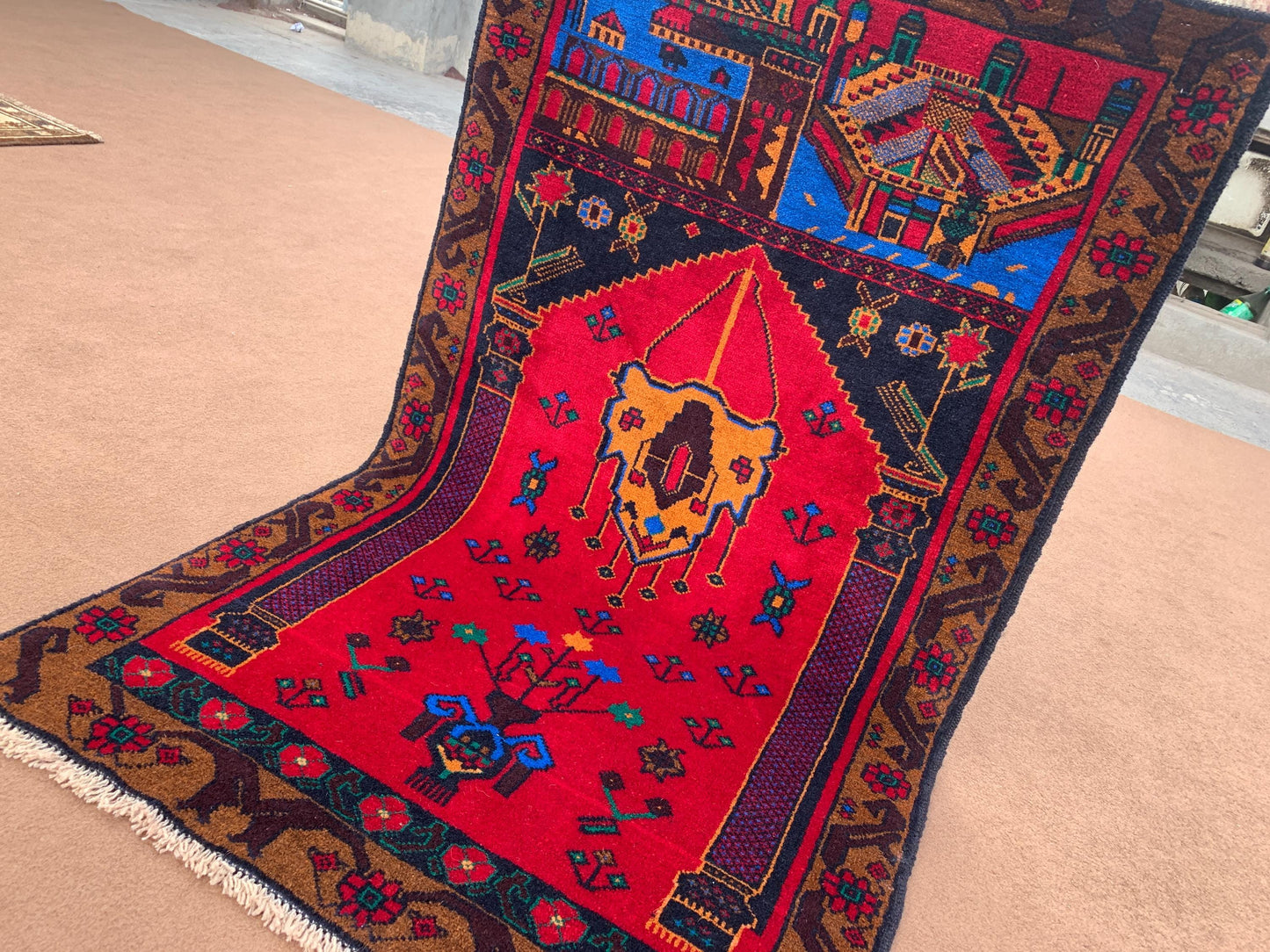 3x5 ft Red Vintage Prayer Rug Handmade Afghan Prayer Rug,