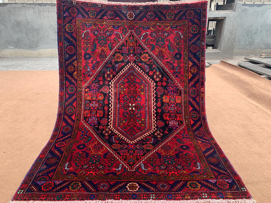 4x5 ft Handmade Afghan Vintage Turkish Heriz Wool Rug