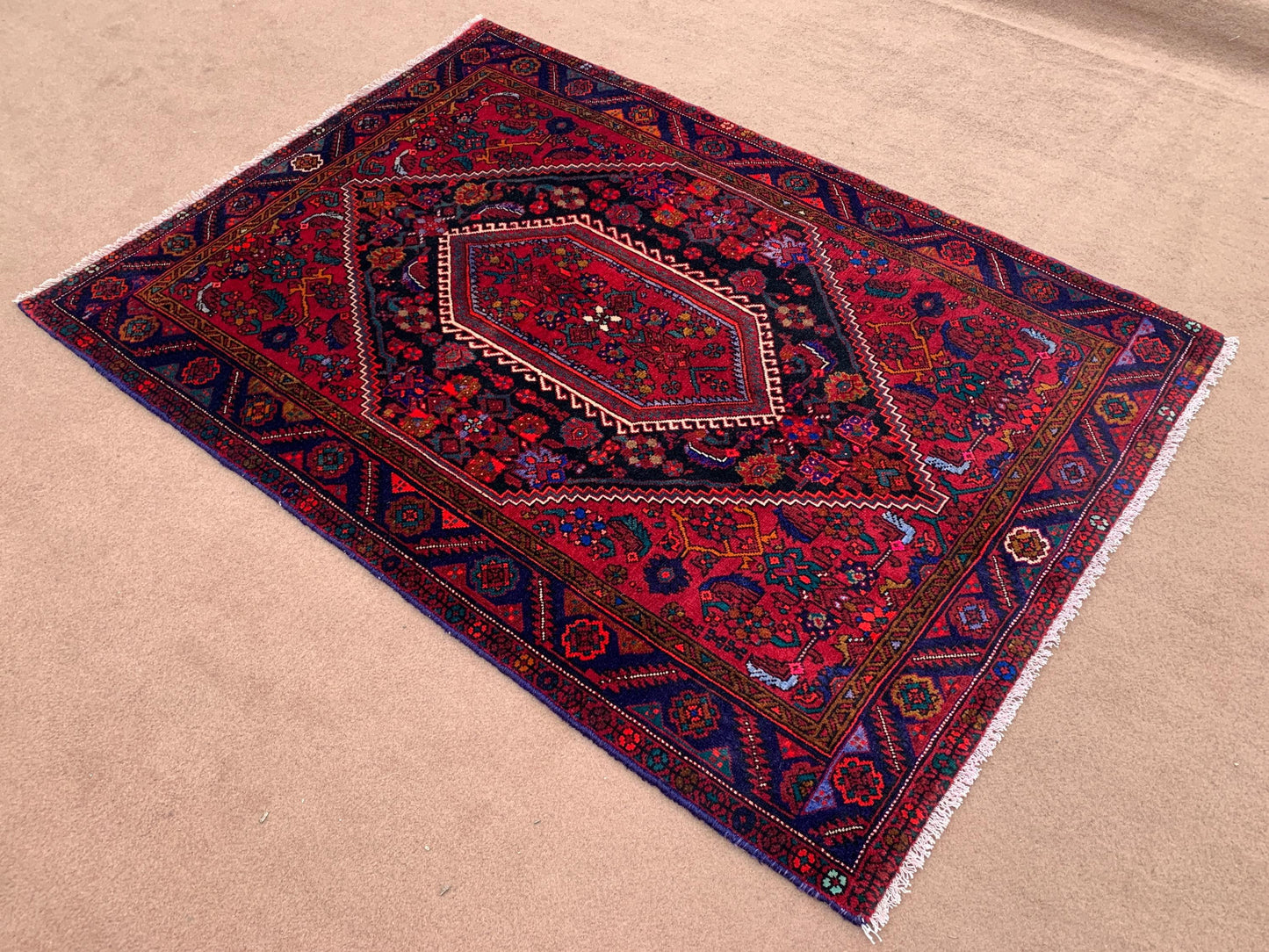 4x5 ft Handmade Afghan Vintage Turkish Heriz Wool Rug