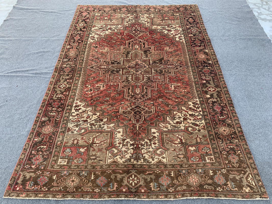 Vintage Geometric Rug 6x9 ft Handmade Afghan Wool Rug Antique Heriz Rug Collectors Piece Rug Oriental Tribal Rug One of kind Rug Bedroom Rug