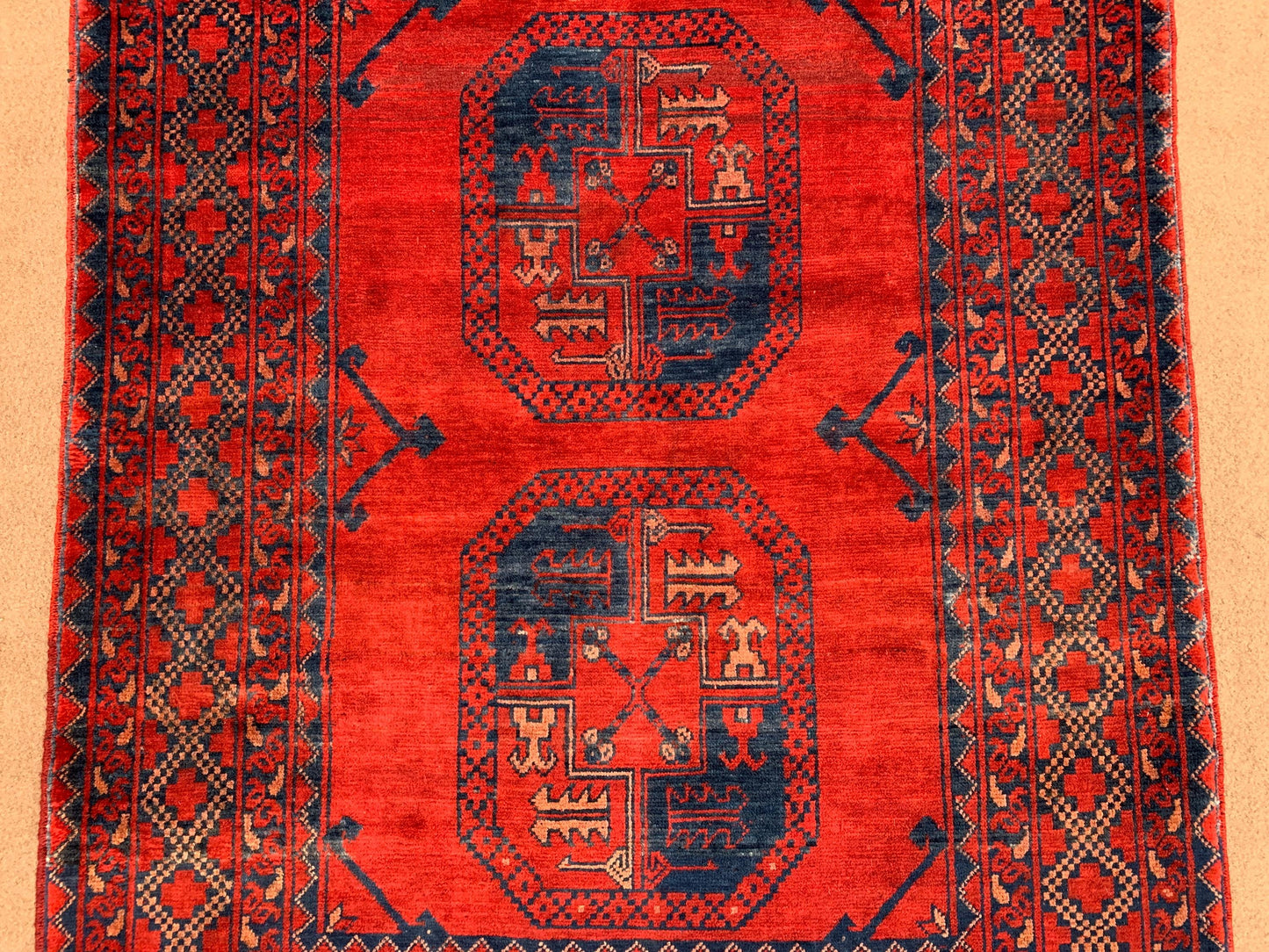 3x5 ft Red Vintage Rug Turkmen Tekke Rug