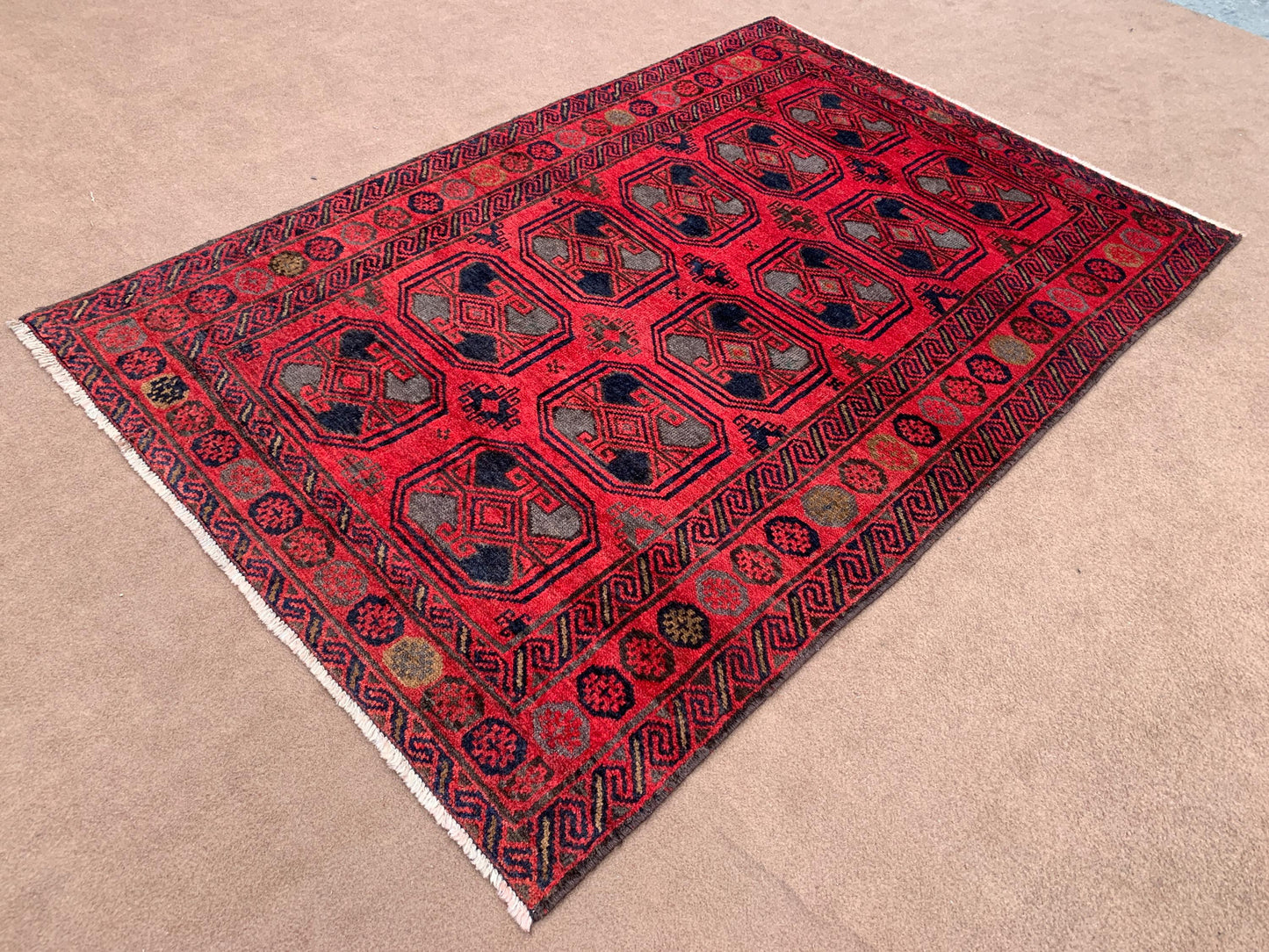 Vintage Tekke Rug 4x6 ft Handmade Afghan Rug Tekke design Baluchi Rug Tribal Turkmen Rug Oriental Wool Area Rug Antique Kitchen Bedroom Rug.