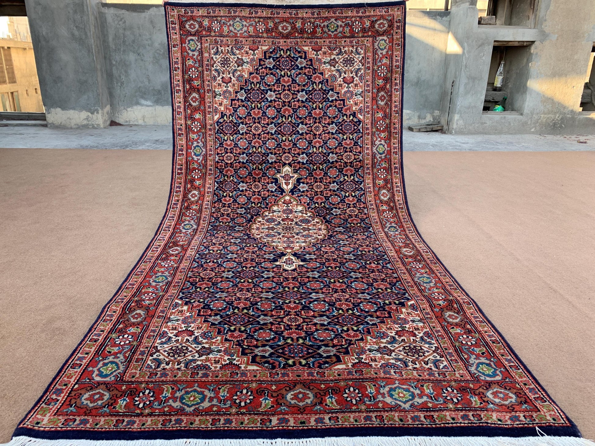 Navy Blue Vintage Rug 3x7 ft Handmade Wool Rug, Turkish design Rug Tribal Afghan Rug, Collectors Piece Rug Oriental Antique Rug Bedroom Rug.