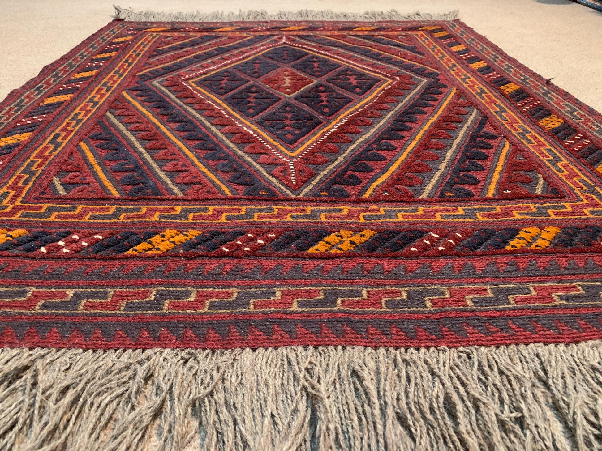 Vintage Square Rug 4x4 ft Handmade Afghan Rug Geometric Wool Rug Mashwani Kilim Rug Tribal Turkmen Rug Oriental Area Rug Bedroom Kitchen Rug