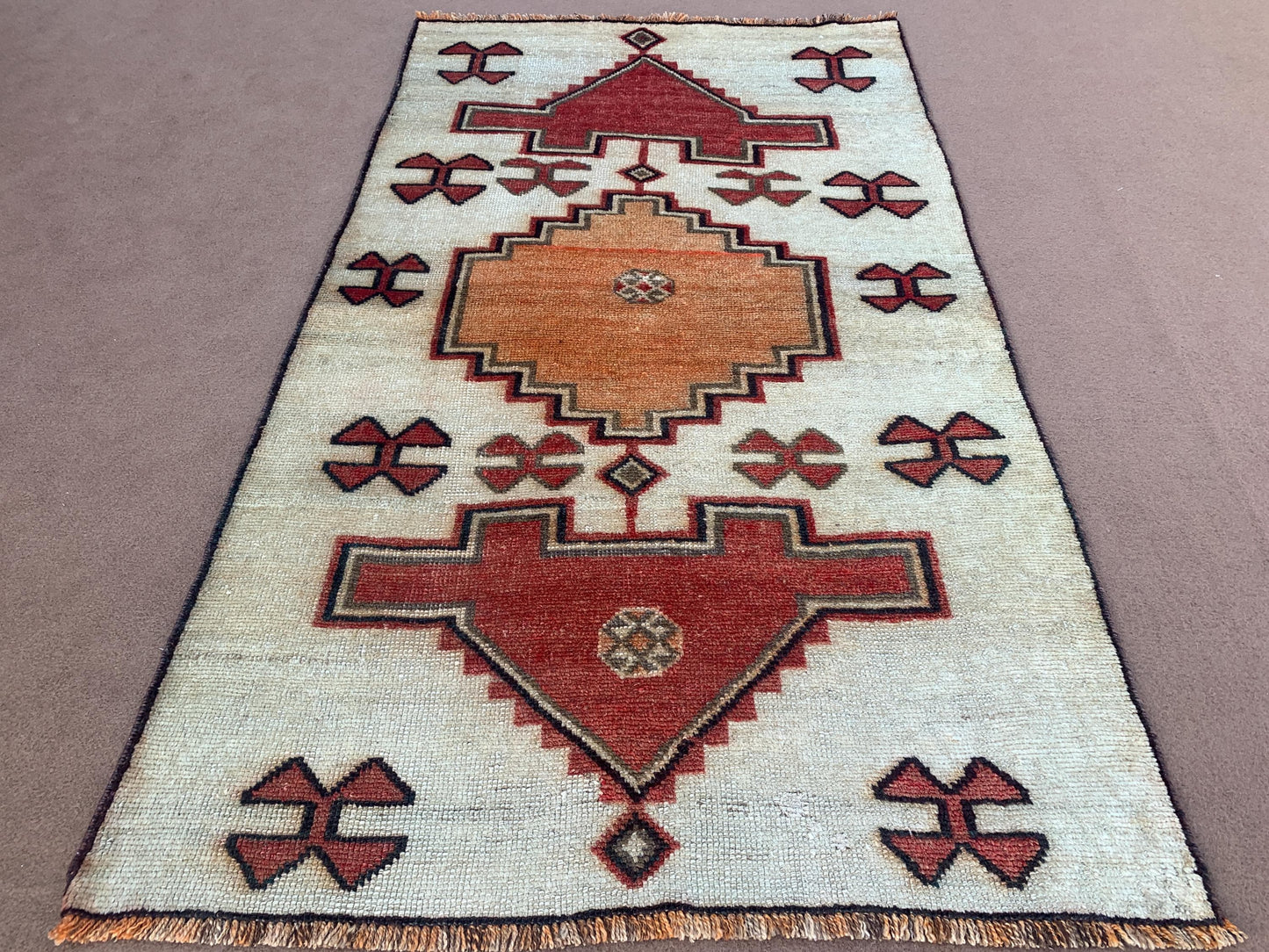 Beige Vintage Rug 4x6 ft Caucasian design Rug Handmade Afghan Rug Tribal Turkmen Rug Oriental Wool Rug Low Pile Rug Kitchen Bedroom Rug etc.