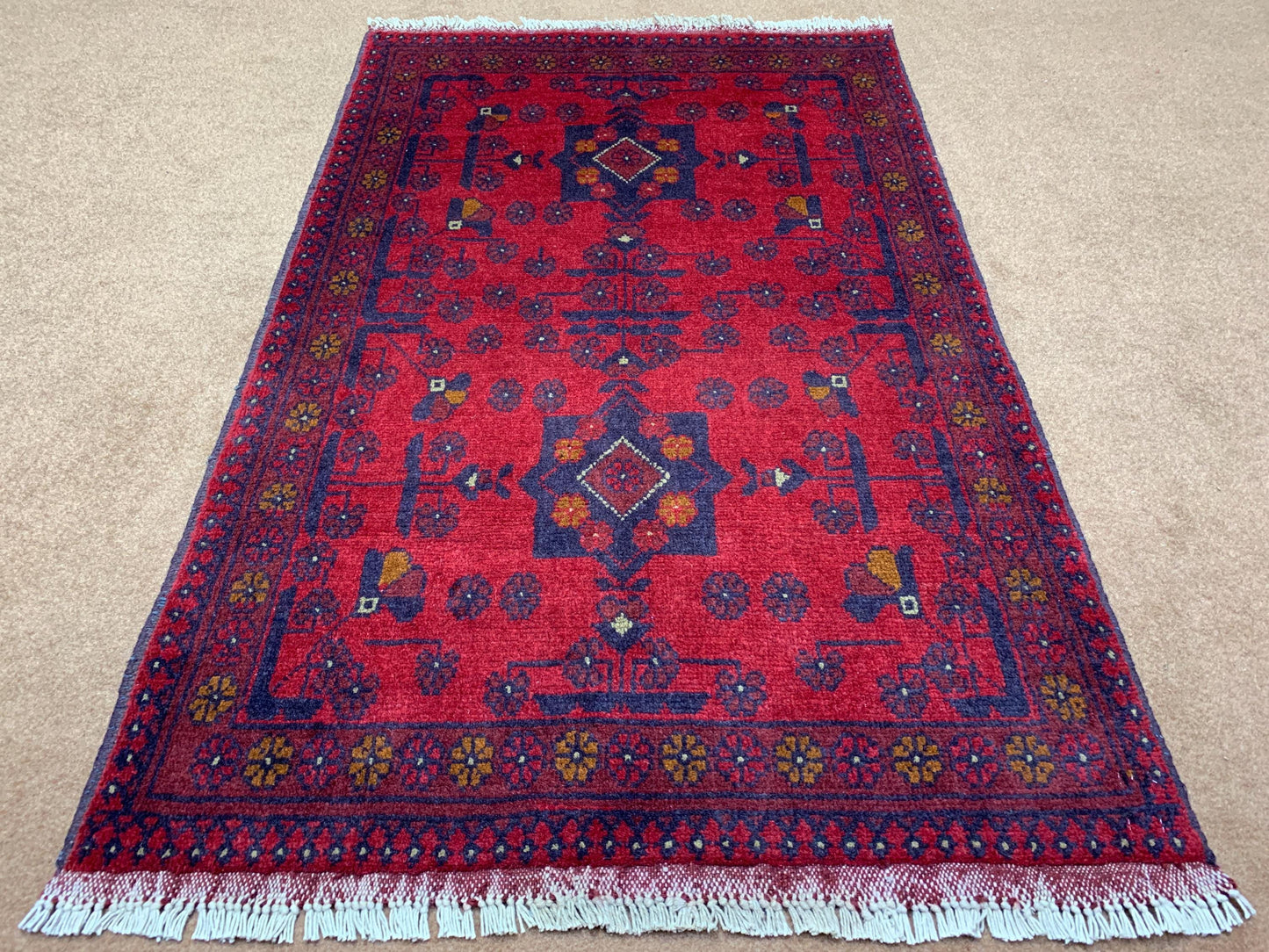 Bukhara design Rug 3x4 ft Handmade Afghan Rug, Tribal Wool Area Rug Oriental Khal Muhammadi Rug, Soft Pile Rug Entryway Kitchen Bedroom Rug.