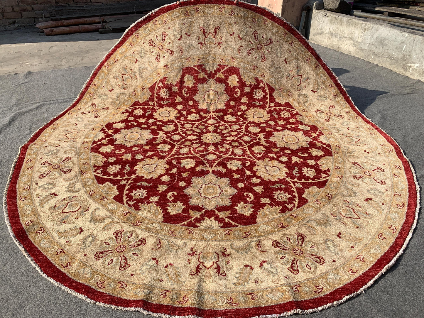 Red Beige Round Chobi Rug 8x8 ft Handmade Afghan Wool Rug Floral Chobi Rug Natural Dyes Rug Oriental Turkmen Rug Living Room Rug Bedroom Rug