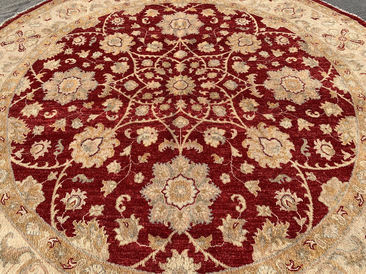 Red Beige Round Chobi Rug 8x8 ft Handmade Afghan Wool Rug Floral Chobi Rug Natural Dyes Rug Oriental Turkmen Rug Living Room Rug Bedroom Rug