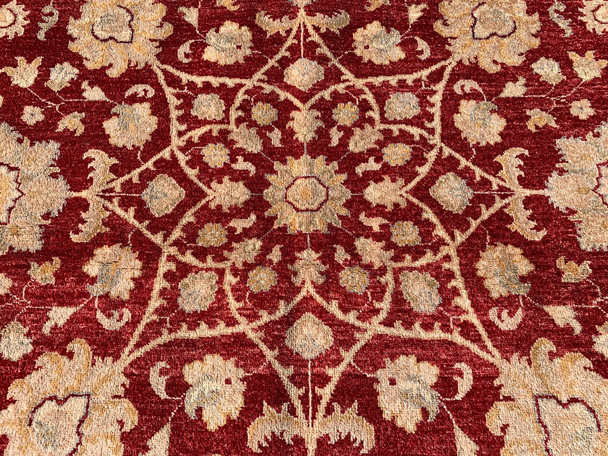 Red Beige Round Chobi Rug 8x8 ft Handmade Afghan Wool Rug Floral Chobi Rug Natural Dyes Rug Oriental Turkmen Rug Living Room Rug Bedroom Rug