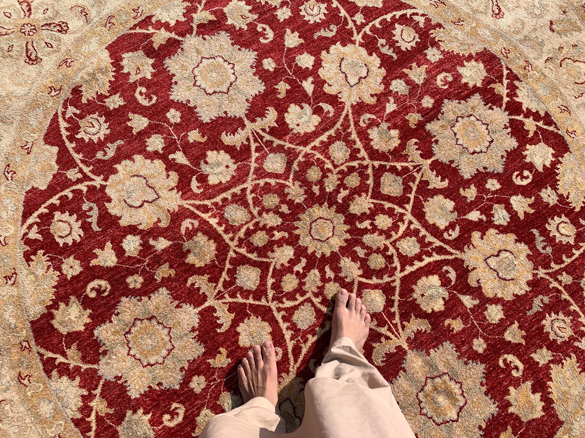 Red Beige Round Chobi Rug 8x8 ft Handmade Afghan Wool Rug Floral Chobi Rug Natural Dyes Rug Oriental Turkmen Rug Living Room Rug Bedroom Rug