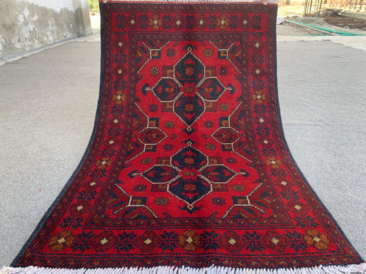 Vintage Bukhara Rug 3x4 ft Handmade Afghan Rug Khal Muhammadi design Bukhara Rug, Tribal Wool Area Rug Oriental Rug Bedroom Rug Kitchen Rug.