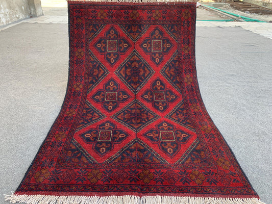 Vintage Bukhara Rug 3x4 ft Handmade Afghan Rug Khal Muhammadi design Geometric Rug Oriental Wool Area Rug Tribal Rug Bedroom Rug Kitchen Rug