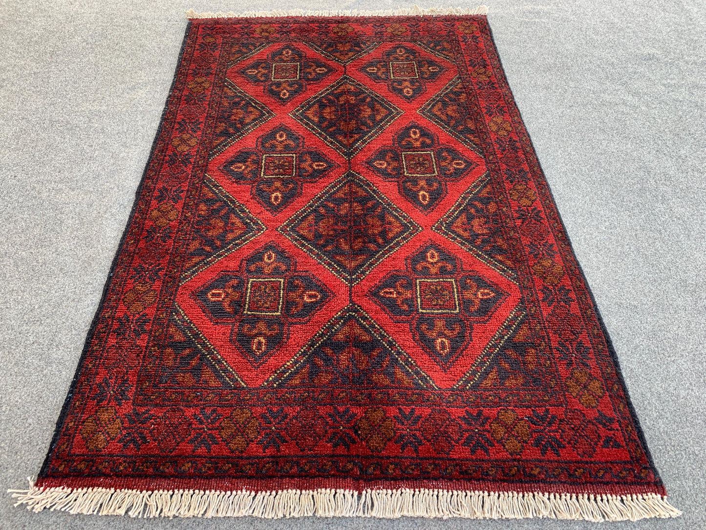 Vintage Bukhara Rug 3x4 ft Handmade Afghan Rug Khal Muhammadi design Geometric Rug Oriental Wool Area Rug Tribal Rug Bedroom Rug Kitchen Rug