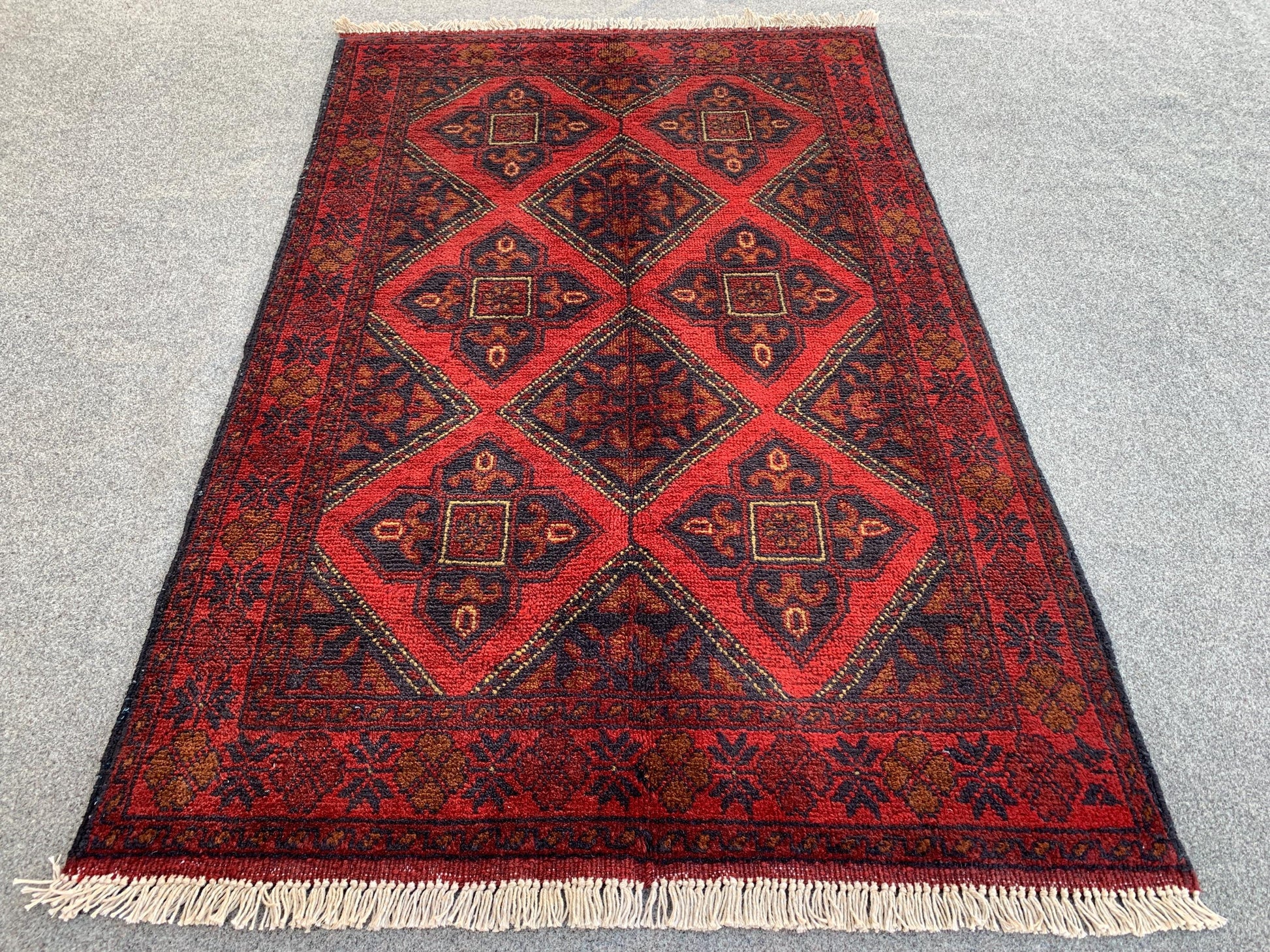 Vintage Bukhara Rug 3x4 ft Handmade Afghan Rug Khal Muhammadi design Geometric Rug Oriental Wool Area Rug Tribal Rug Bedroom Rug Kitchen Rug