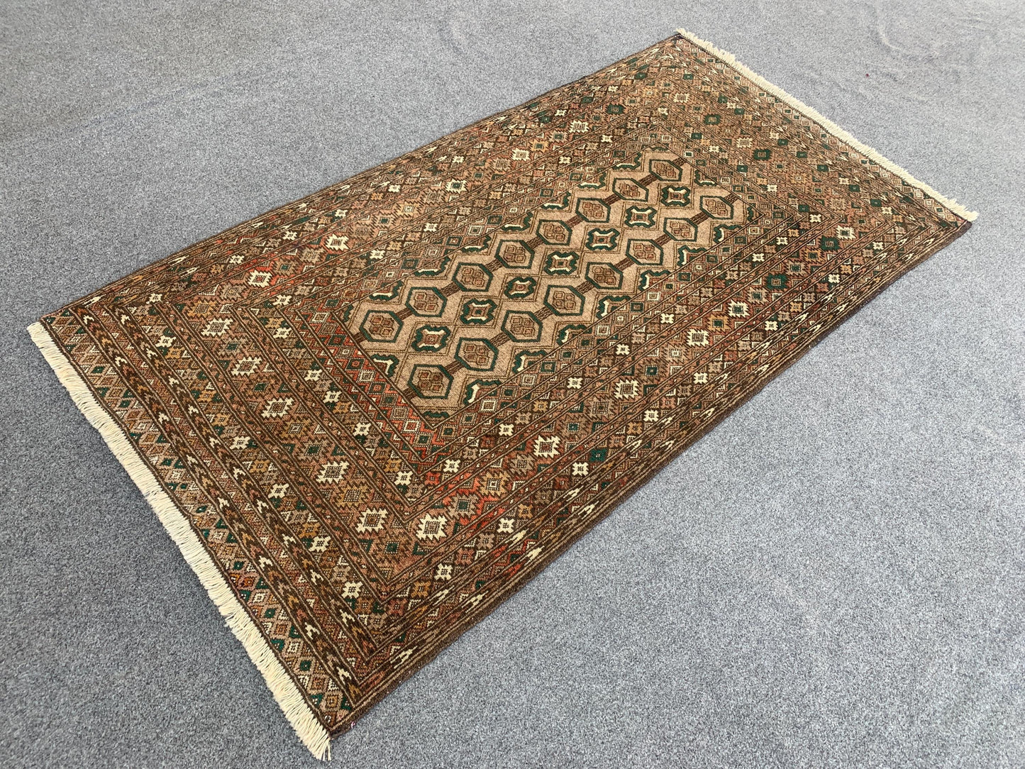 Vintage Baluchi Rug 3x6 ft Handmade Afghan Rug Mowri design Baluchi Rug Tribal Wool Rug Oriental Rug Beige Antique Rug Entryway Bedroom Rug.