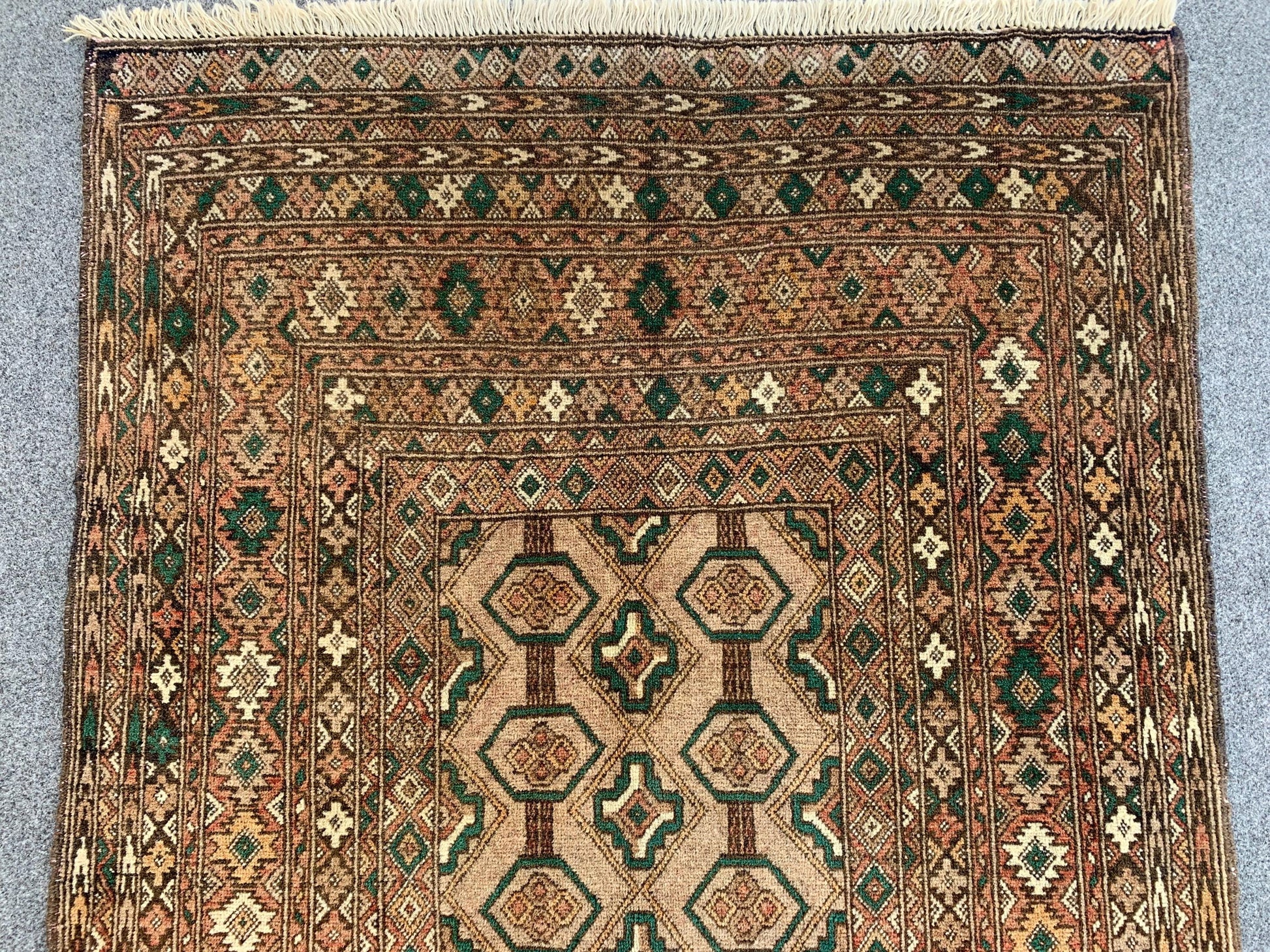 Vintage Baluchi Rug 3x6 ft Handmade Afghan Rug Mowri design Baluchi Rug Tribal Wool Rug Oriental Rug Beige Antique Rug Entryway Bedroom Rug.