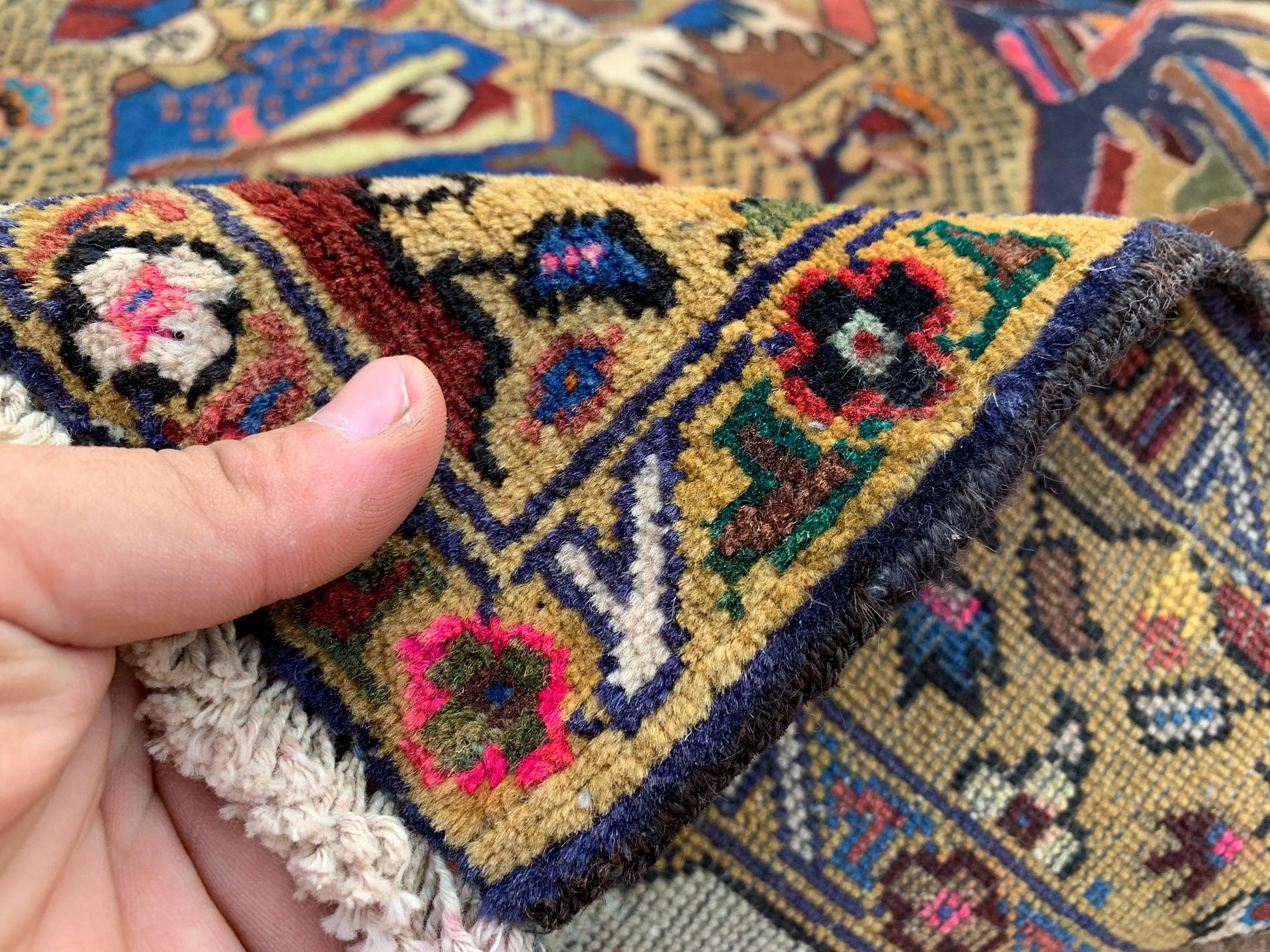 3x5 ft Pictorial Antique Rug 100% Handmade Afghan Rug, Herati Baluchi Rug, Vintage Pictorial Rug Oriental Wool Rug Bedroom Wall Hanging Rug.