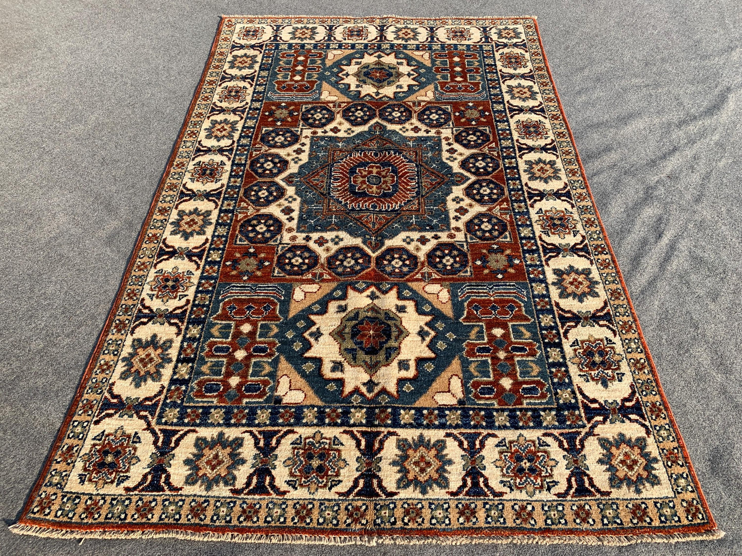 Afghan Handmade Rug, 4x6 ft Mamluk Geometric Rug, Traditional Turkmen Rug, Natural dyes Rug, Oriental Wool Rug, Living Room Rug Bedroom Rug.