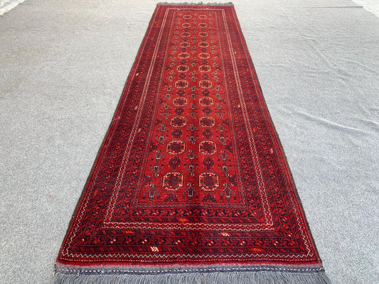 Kunduzi Runner Rug 3x9 ft Vintage Afghan Runner Rug Handmade 100%Wool Area Oriental Rug Turkmen Tekke Design 0.80x285 cm Hallway Runner Rug.