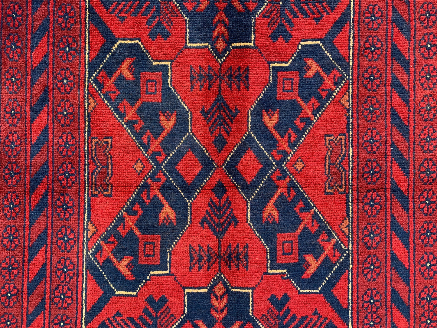 Red Vintage Bukhara Rug 3x4 ft Handmade Afghan Rug Khal Muhammadi design Geometric Rug Tribal Rug Oriental Wool Area Rug Bedroom Kitchen Rug