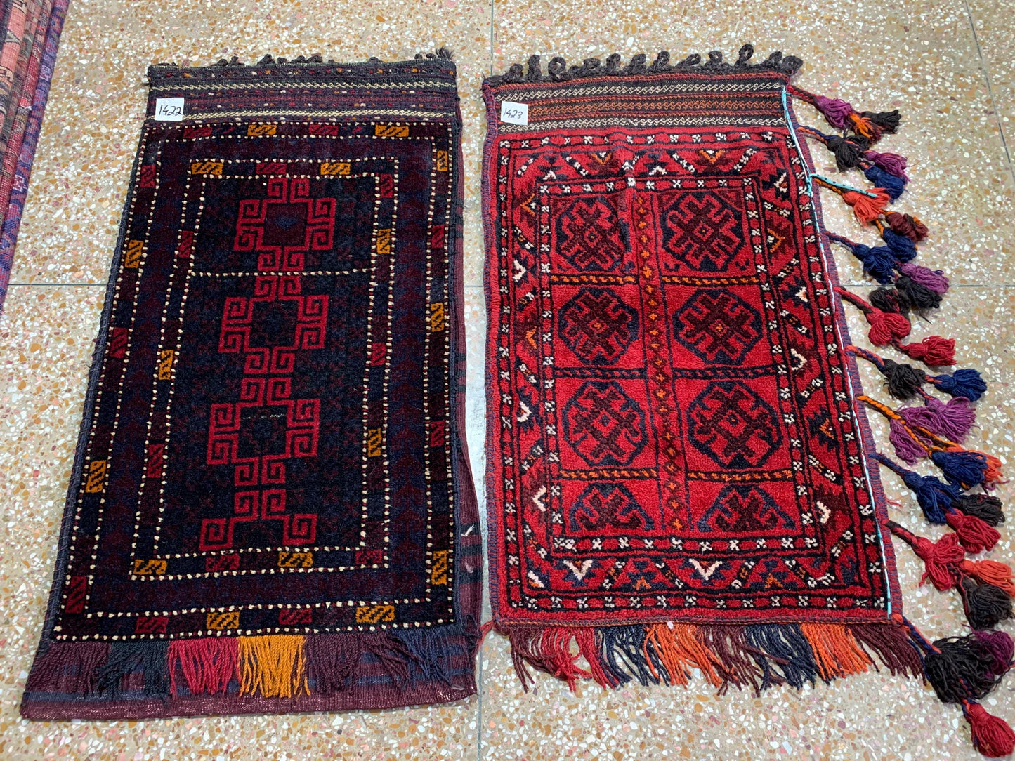 Set of 2 Vintage Balisht Rug Handmade Afghan Wool Rug, Oriental Antique Rug Baluchi design Rug, Cushion Cover Rug, Small Entryway Rug 2x3 ft